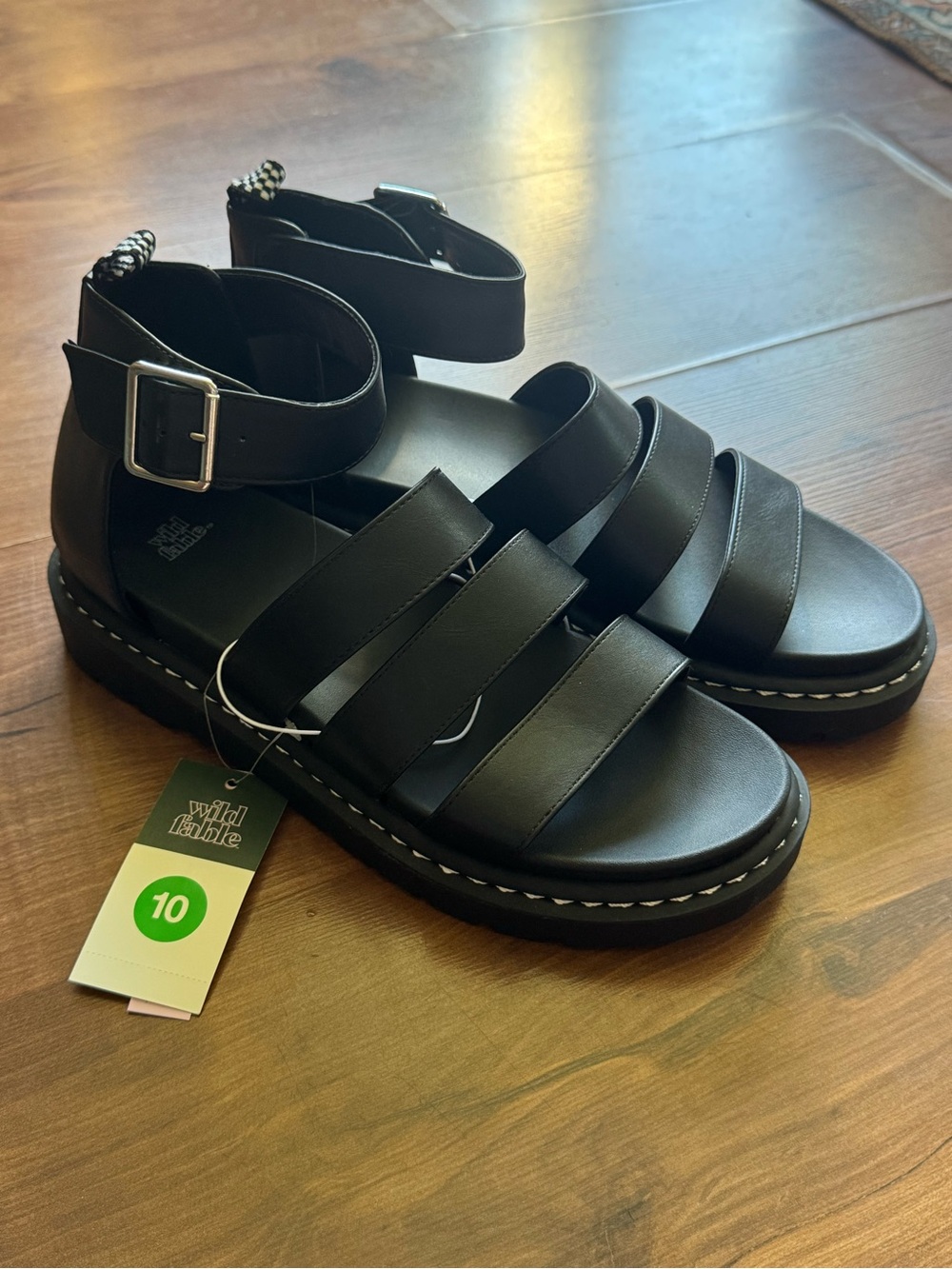 wild fable Black Multi-Strap Ankle Buckle Sandals